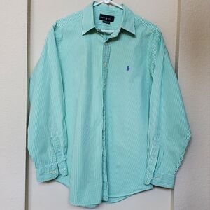 Ralph Lauren Mint Green & White Striped Button-Down Shirt